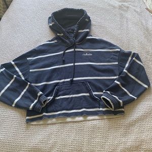 Hollister crop striped hoodie blue and white